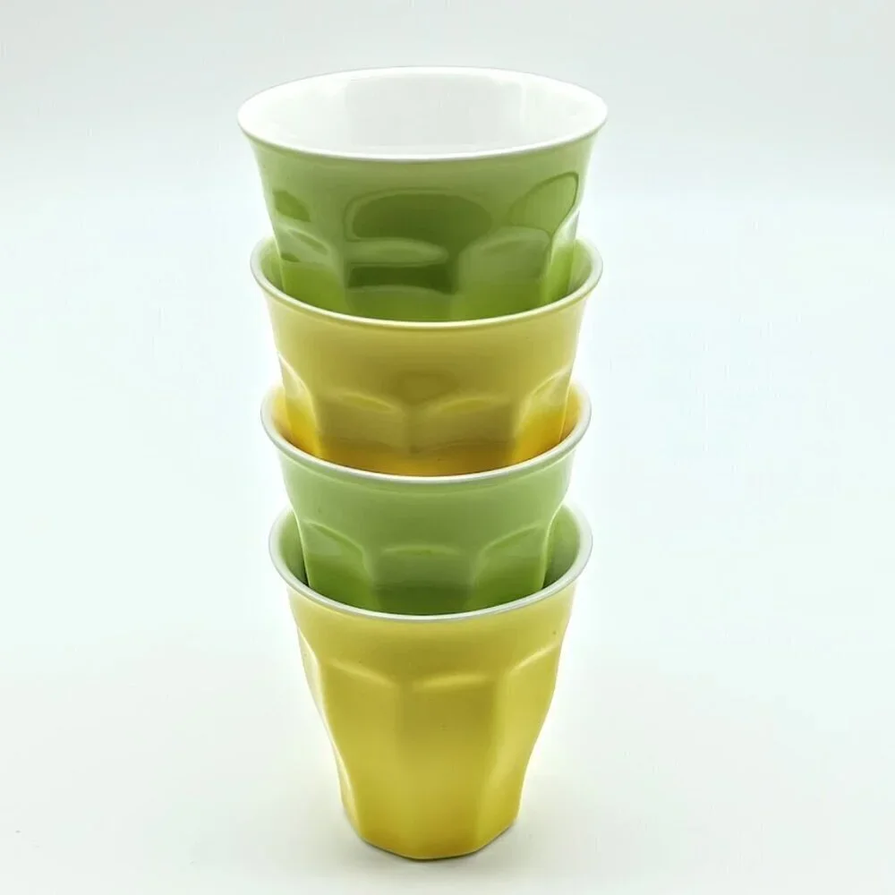 Crate & Barrel Green Yellow 3 Oz. Ceramic Espresso Shot Glasses
